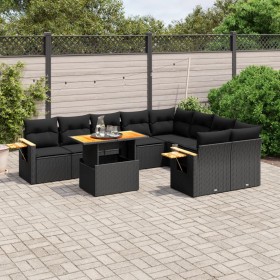 Gartensofa-Set 10-teilig mit schwarzen synthetischen Rattankissen von , Gartensets - Ref: Foro24-3273673, Preis: 683,25 €, Ra...