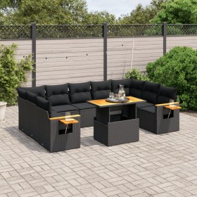 Gartensofa-Set 10-teilig mit schwarzen synthetischen Rattankissen von , Gartensets - Ref: Foro24-3273659, Preis: 683,25 €, Ra...