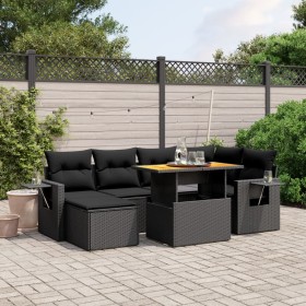 7-teiliges Garten-Essset und schwarze Kissen aus synthetischem Rattan von , Gartensets - Ref: Foro24-3275701, Preis: 487,32 €...