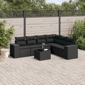 7-teiliges Garten-Essset und schwarze Kissen aus synthetischem Rattan von , Gartensets - Ref: Foro24-3254952, Preis: 503,99 €...