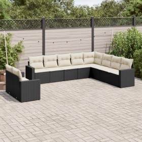 Gartensofa-Set 10-teilig mit schwarzen synthetischen Rattankissen von , Gartensets - Ref: Foro24-3219156, Preis: 639,55 €, Ra...