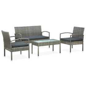 Set de muebles de jardín 4 pzas y cojines ratán sintético gris de vidaXL, Conjuntos de jardín - Ref: Foro24-45787, Precio: 20...