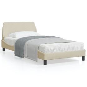 Bed frame with cream fabric headboard 100x200 cm by , Beds and slatted bases - Ref: Foro24-373130, Price: 108,33 €, Discount: %