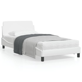 White synthetic leather headboard bed frame 100x200 cm by , Beds and slatted bases - Ref: Foro24-373139, Price: 115,99 €, Dis...