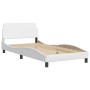 Estructura de cama cabecero cuero sintético blanco 100x200 cm de , Camas y somieres - Ref: Foro24-373139, Precio: 117,14 €, D...