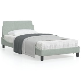 Light gray velvet bed frame with headboard 100x200cm by , Beds and slatted bases - Ref: Foro24-373132, Price: 107,99 €, Disco...