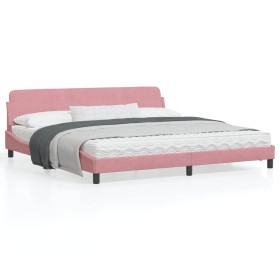 Estructura de cama con cabecero de terciopelo rosa 200x200 cm de , Camas y somieres - Ref: Foro24-373257, Precio: 161,32 €, D...