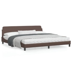 Brown synthetic leather headboard bed frame 200x200 cm by , Beds and slatted bases - Ref: Foro24-373260, Price: 164,09 €, Dis...