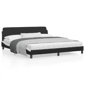 Estructura de cama con cabecero cuero sintético negro y blanco de , Camas y somieres - Ref: Foro24-373243, Precio: 151,83 €, ...