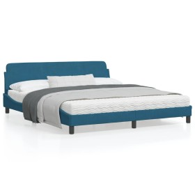 Bed frame with blue velvet headboard 180x200 cm by , Beds and slatted bases - Ref: Foro24-373236, Price: 176,99 €, Discount: %