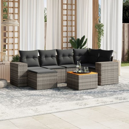 7-teiliges Gartensofa-Set mit grauen PE-Rattan-Kissen von , Gartensets - Ref: Foro24-3257880, Preis: 489,00 €, Rabatt: %