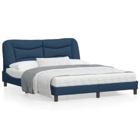 Estructura de cama con luces LED tela azul 160x200 cm de , Camas y somieres - Ref: Foro24-3213717, Precio: 240,99 €, Descuent...