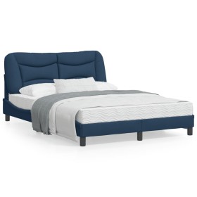 Bed frame with LED lights blue fabric 140x190 cm by , Beds and slatted bases - Ref: Foro24-3213703, Price: 247,11 €, Discount: %