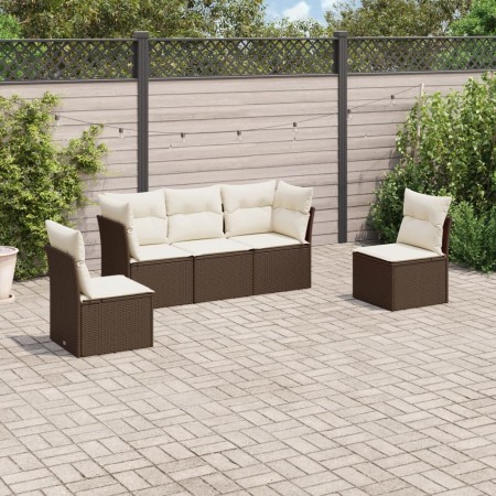 5-teiliges Garten-Essset und braune Kissen aus synthetischem Rattan von , Gartensets - Ref: Foro24-3249192, Preis: 309,53 €, ...