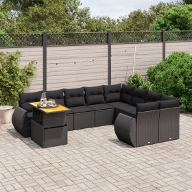 Gartensofa-Set 10-teilig mit schwarzen synthetischen Rattankissen von , Gartensets - Ref: Foro24-3272357, Preis: 656,99 €, Ra...