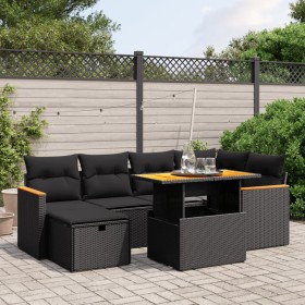 7-teiliges Garten-Essset und schwarze Kissen aus synthetischem Rattan von , Gartensets - Ref: Foro24-3276037, Preis: 466,13 €...