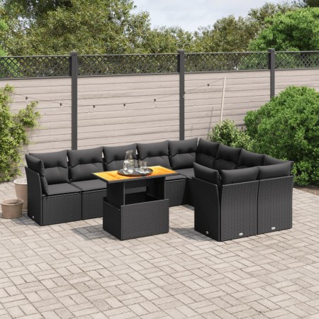 Set de sofás de jardín 10 pzas cojines ratán sintético negro de , Conjuntos de jardín - Ref: Foro24-3271006, Precio: 632,14 €...