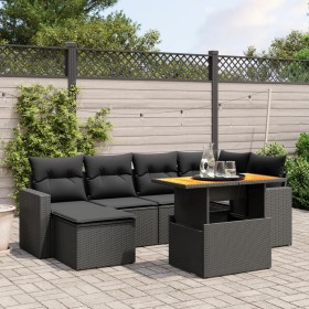 7-teiliges Garten-Essset und schwarze Kissen aus synthetischem Rattan von , Gartensets - Ref: Foro24-3271412, Preis: 459,75 €...