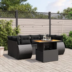 7-teiliges Garten-Essset und schwarze Kissen aus synthetischem Rattan von , Gartensets - Ref: Foro24-3272091, Preis: 520,51 €...