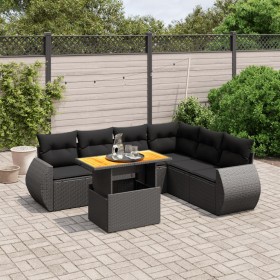 7-teiliges Garten-Essset und schwarze Kissen aus synthetischem Rattan von , Gartensets - Ref: Foro24-3272210, Preis: 511,77 €...