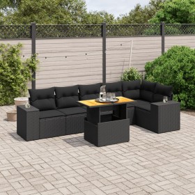 7-teiliges Garten-Essset und schwarze Kissen aus synthetischem Rattan von , Gartensets - Ref: Foro24-3272644, Preis: 540,52 €...