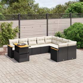 Gartensofa-Set 10-teilig mit schwarzen synthetischen Rattankissen von , Gartensets - Ref: Foro24-3273240, Preis: 689,08 €, Ra...