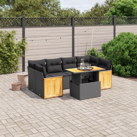 7-teiliges Garten-Essset und schwarze Kissen aus synthetischem Rattan von , Gartensets - Ref: Foro24-3273855, Preis: 497,79 €...