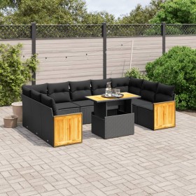 Gartensofa-Set 10-teilig mit schwarzen synthetischen Rattankissen von , Gartensets - Ref: Foro24-3274100, Preis: 637,51 €, Ra...