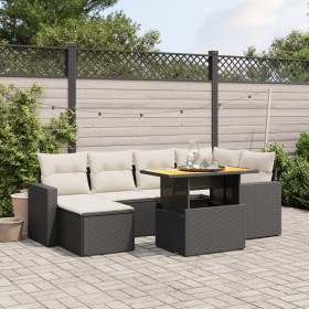 7-teiliges Garten-Essset und schwarze Kissen aus synthetischem Rattan von , Gartensets - Ref: Foro24-3275590, Preis: 483,64 €...