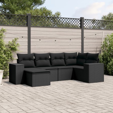 6-teiliges Gartensofa-Set und schwarze synthetische Rattankissen von , Gartensets - Ref: Foro24-3255192, Preis: 459,99 €, Rab...