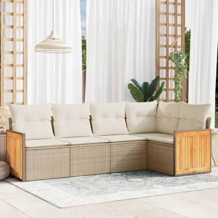 Gartensofa-Set mit Kissen, 5-teilig, beiges synthetisches Rattan von , Gartensets - Ref: Foro24-3227626, Preis: 450,02 €, Rab...