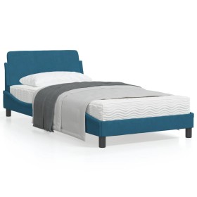 Bed frame with blue velvet headboard 100x200 cm by , Beds and slatted bases - Ref: Foro24-373136, Price: 114,99 €, Discount: %