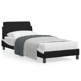 Bed frame with black and white synthetic leather headboard by , Beds and slatted bases - Ref: Foro24-373103, Price: 106,96 €,...