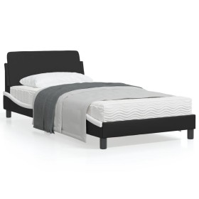 Bed frame with black and white synthetic leather headboard by , Beds and slatted bases - Ref: Foro24-373143, Price: 108,99 €,...