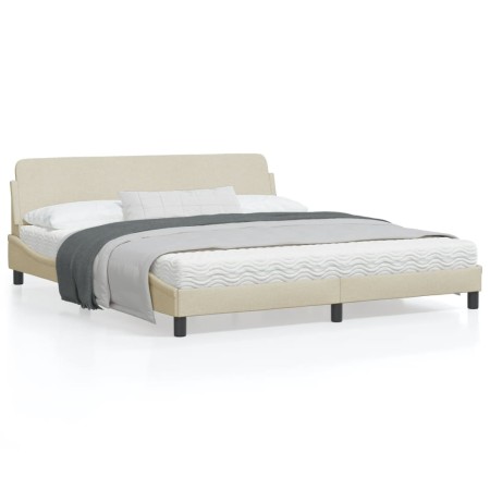 Bed frame with cream fabric headboard 180x200 cm by , Beds and slatted bases - Ref: Foro24-373230, Price: 182,20 €, Discount: %