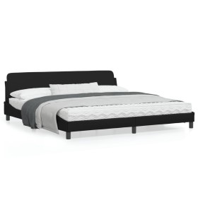 Bed frame with headboard black synthetic leather 200x200cm by , Beds and slatted bases - Ref: Foro24-373258, Price: 162,73 €,...