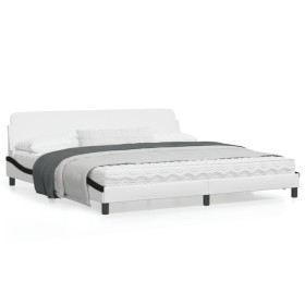 Bed frame with black and white synthetic leather headboard by , Beds and slatted bases - Ref: Foro24-373264, Price: 164,99 €,...