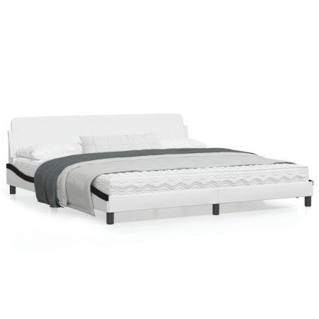 Bed frame with black and white synthetic leather headboard by , Beds and slatted bases - Ref: Foro24-373264, Price: 164,25 €,...