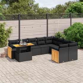 Gartensofa-Set 10-teilig mit schwarzen synthetischen Rattankissen von , Gartensets - Ref: Foro24-3274121, Preis: 639,99 €, Ra...