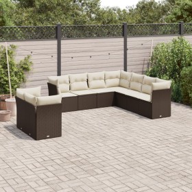 9-teiliges Gartensofa-Set und braune Kissen aus synthetischem Rattan von , Gartensets - Ref: Foro24-3249682, Preis: 640,63 €,...