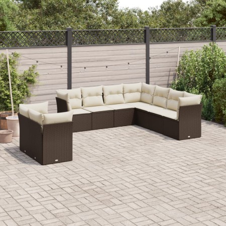 9-teiliges Gartensofa-Set und braune Kissen aus synthetischem Rattan von , Gartensets - Ref: Foro24-3249682, Preis: 666,19 €,...