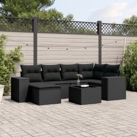 7-teiliges Garten-Essset und schwarze Kissen aus synthetischem Rattan von , Gartensets - Ref: Foro24-3255202, Preis: 515,99 €...