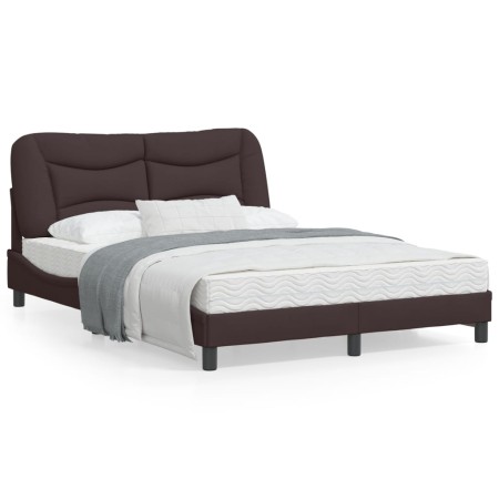 Estructura de cama con luces LED tela marrón oscuro 140x200 cm de , Camas y somieres - Ref: Foro24-3213707, Precio: 214,16 €,...