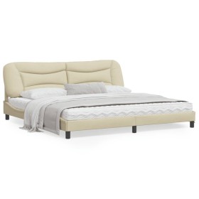 Estructura de cama con luces LED tela crema 200x200 cm de , Camas y somieres - Ref: Foro24-3213730, Precio: 263,99 €, Descuen...