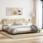 Bed frame with LED lights cream fabric 200x200 cm by , Beds and slatted bases - Ref: Foro24-3213730, Price: 260,08 €, Discoun...