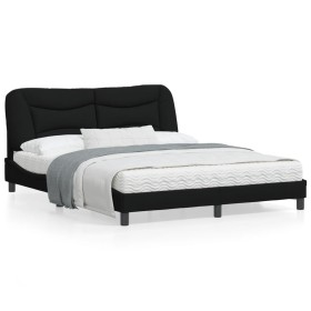 Estructura de cama con luces LED tela negro 160x200 cm de , Camas y somieres - Ref: Foro24-3213713, Precio: 225,99 €, Descuen...