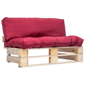 Garden sofa made of pallets with red cushions and pine wood. by , Outdoor sofas - Ref: Foro24-277478, Price: 106,99 €, Discou...