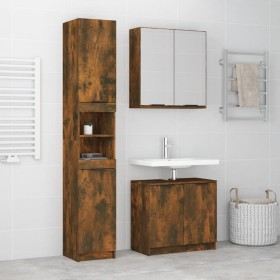 Set de muebles baño 3 pzas madera contrachapada roble ahumado de , Muebles de baño - Ref: Foro24-3115881, Precio: 204,96 €, D...