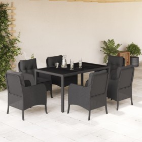 Set de comedor de jardín 7 pzas y cojines ratán sintético negro de , Conjuntos de jardín - Ref: Foro24-3211851, Precio: 717,5...