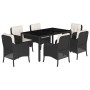 Set de comedor de jardín 7 pzas y cojines ratán sintético negro de , Conjuntos de jardín - Ref: Foro24-3211845, Precio: 701,2...